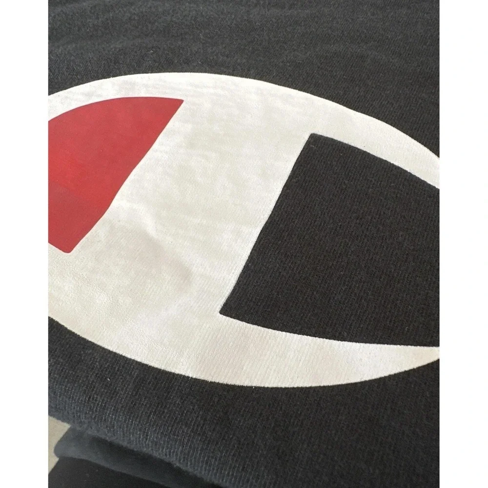Champion Shirt Mens XL Black Big Logo Script‎ Front Graphic Tee Short Sleeve